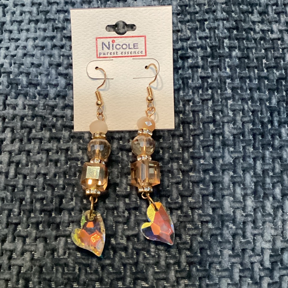 Nicole Goldtone and Crystal Heart dangle Earrings
